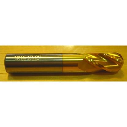 Picture of HTC 140-4703 DIA 45/64 SH 0.7500 LOC 1.50 OAL4.00 End Mill Standard Flute Standard Helix Carbide TiN Single End Ball NoseBall