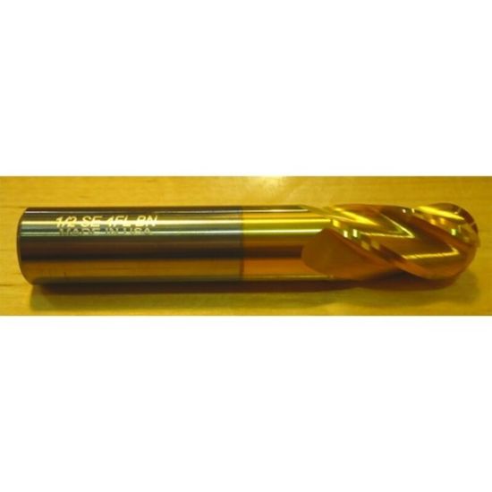 Picture of HTC 140-4515 DIA 33/64 SH 0.5625 LOC 1.2500 OAL3.50 End Mill Standard Flute Standard Helix Carbide TiN Single End Ball NoseBall