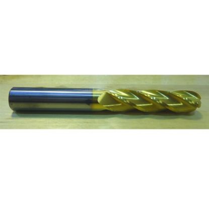 Picture of HTC 157-4625 DIA 5/8 SH 0.6250 LOC 2.2500 OAL5.00 End Mill Standard Flute Standard Helix Carbide TiN Single End Ball NoseBall