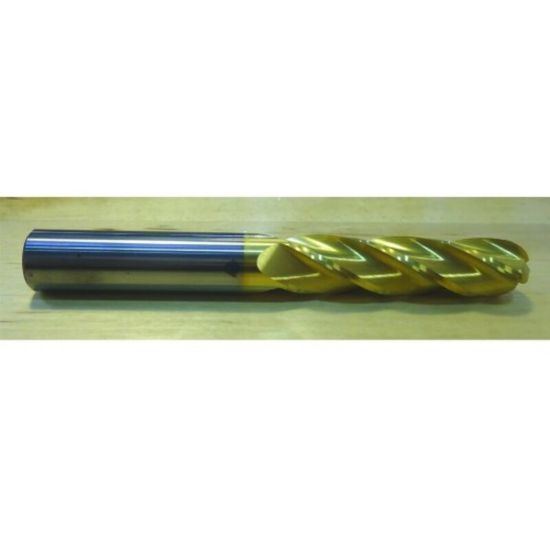 Picture of HTC 157-4625 DIA 5/8 SH 0.6250 LOC 2.2500 OAL5.00 End Mill Standard Flute Standard Helix Carbide TiN Single End Ball NoseBall