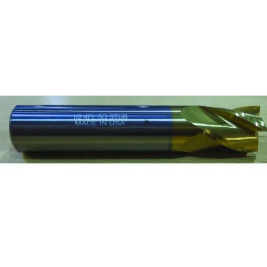 Picture of HTC 107-4375 DIA 3/8 SH 0.3750 LOC 0.6250 OAL2.00 End Mill Standard Flute Standard Helix Carbide TiN Single End Square Sharp