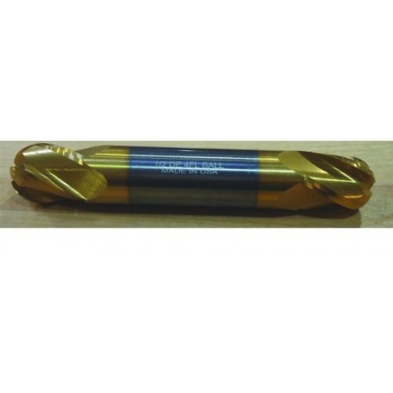 Picture of HTC 199-2625 DIA 5/8 SH 0.6250 LOC 0.6875 OAL3.50 End Mill Standard Flute Standard Helix Carbide TiN Double End Ball NoseBall