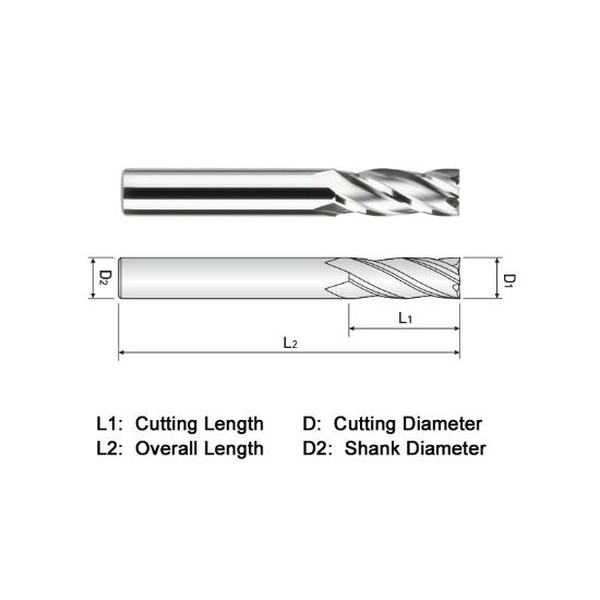 Picture of WIDIN EA304012LS DIA 3/16 SH 0.1875 LOC 1.50 OAL4.00 End Mill Standard Flute Standard Helix Carbide Uncoated Single End Square Sharp GENERAL PURPOSE