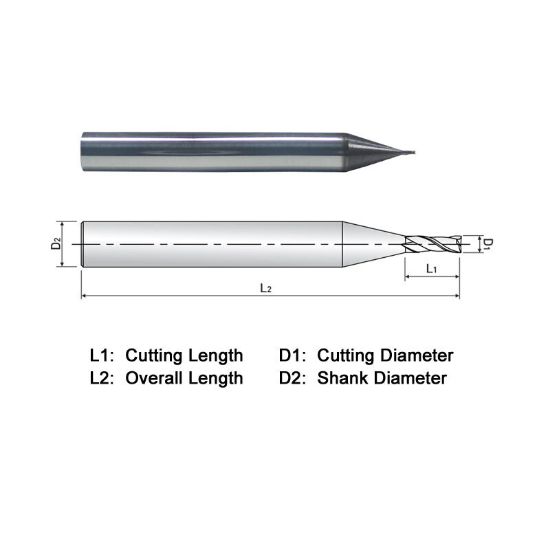 Picture of WIDIN MZ502055 DIA 0.055 SH 0.1250 LOC 0.1570 OAL1.50 End Mill Standard Flute Standard Helix Carbide AlTiN Single End Square Sharp Z-CLASSIC