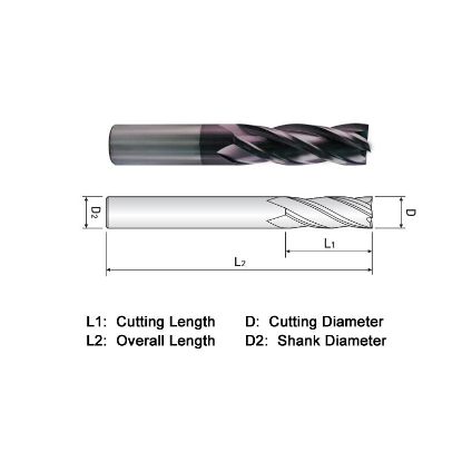 Picture of WIDIN ZA304020S DIA 5/16 SH 0.3125 LOC 0.50 OAL2.50 End Mill Standard Flute Standard Helix Carbide AlTiN Single End Square Sharp GENERAL PURPOSE