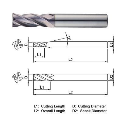 Picture of WIDIN TX304050 DIA 5MM SH 0.2362 LOC 0.5118 OAL1.9685 End Mill Standard Flute Standard Helix Carbide TiAlN Single End Square Sharp THUNDER