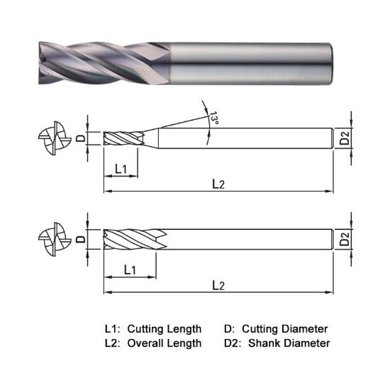 Picture of WIDIN TX304050 DIA 5MM SH 0.2362 LOC 0.5118 OAL1.9685 End Mill Standard Flute Standard Helix Carbide TiAlN Single End Square Sharp THUNDER