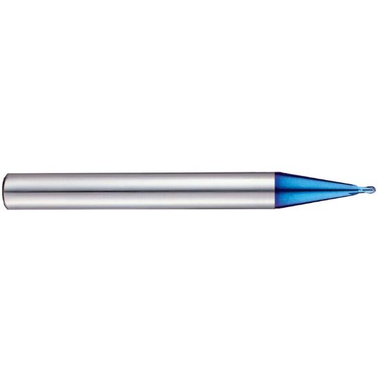 Picture of YG-1 G8A53004 DIA 0.40MM SH 0.2362 LOC 0.0157 OAL1.968 End Mill Standard Flute Standard Helix Carbide TiAlN Single End Ball NoseBall X-5070 End Mill