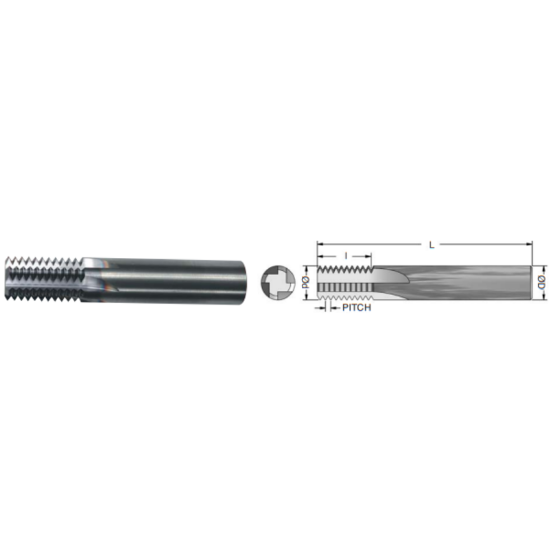 Picture of ADVENT TOOL M182.012-1CS Carbide Thread Mill 2.00MM METRIC 0.495 Cutter Diameter Cylindrical 0.5000 Shank 