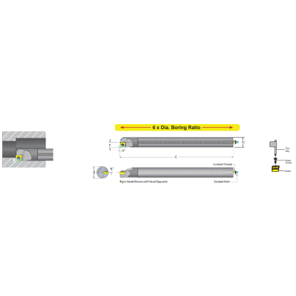 Picture of DORIAN E12M-R-SCLPL-06 Boring Bar 80.0° Carbide Round With One Flat 0.472 Shank 8.000 OAL 