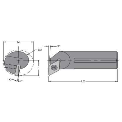 Picture of EVEREDE TOOL C08R SDUCL-2 55.0 ° Boring Bar Dia0.5000 Positive 0.5000 12.70MM - 1/2 Cutter Dia