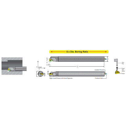 Picture of DORIAN E08R-SWLCL-3 Boring Bar Trigon Carbide Round With One Flat 0.500 Shank 8.000 OAL 