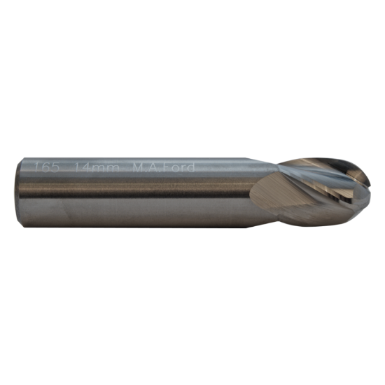 Picture of M.A. FORD 16518750T DIA 3/16 SH 0.1875 LOC 0.3750 OAL2.00 End Mill Standard Flute Standard Helix Carbide TiN Single End Ball NoseBall TuffCut® GP