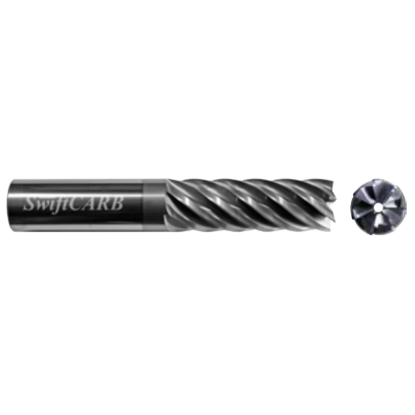 Picture of SWIFTCARB XM10007NU00PRV0M DIA 1 SH 1.00 LOC 5.50 OAL8.00 End Mill Standard Flute Variable Helix Carbide AlTiN Single End Corner Radius0.2500 6.35MM