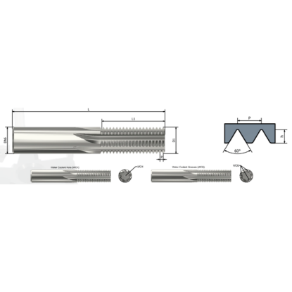 Picture of XACTFORM 70110 Carbide Thread Mill 7/16" 28.00TPI Int / Ext 0.310 Dia 2.480 OAL 5 Flute 
