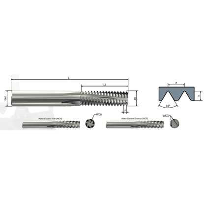 Picture of XACTFORM X8050 Carbide Thread Mill #12 28.00TPI Internal 0.140 Dia 1.970 OAL 3 Flute 