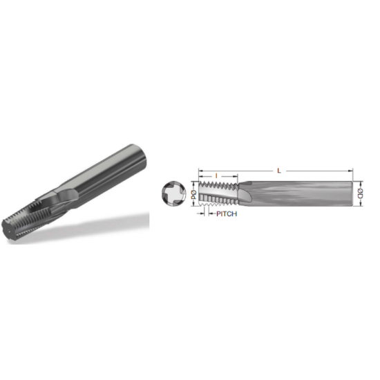 Picture of ADVENT TOOL M181.512-1CSBH Carbide Thread Mill 1.50MM METRIC 0.495 Cutter Diameter Cylindrical 0.5000 Shank 