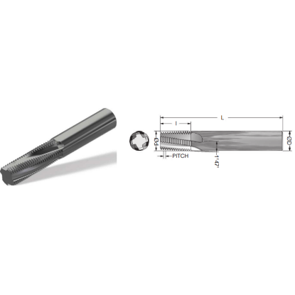 Picture of ADVENT TOOL 141938-1CSBSPTF3H Carbide Thread Mill 19.00TPI BSPT 0.370 Cutter Diameter Cylindrical 0.3750 Shank 