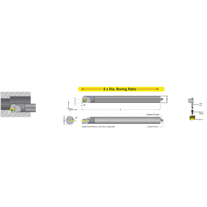Picture of DORIAN E12M-R-SCLCL-09 Boring Bar 80.0° Carbide Round With One Flat 0.472 Shank 8.000 OAL 