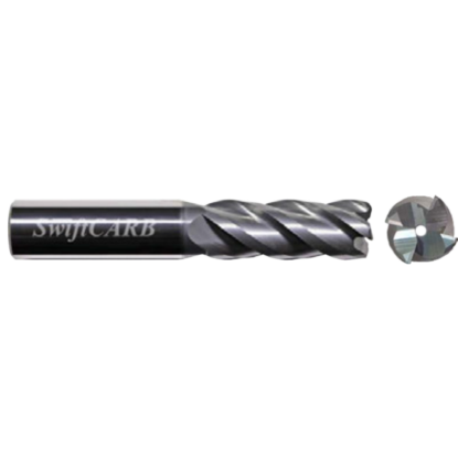 Picture of SWIFTCARB XD12504Q000RTC0M DIA 1-1/4 SH 1.2500 LOC 6.00 OAL9.00 End Mill Standard Flute Variable Helix Carbide AlTiN Single End Corner Radius0.0600 1.52MM